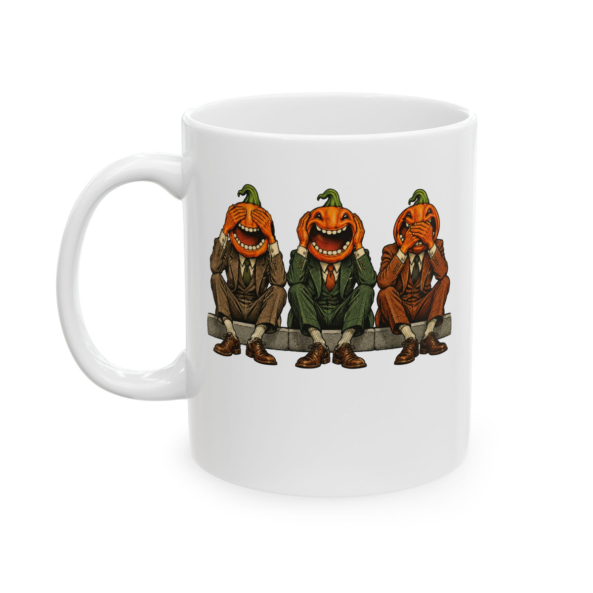 Three Wise Pumpkins Mug | See, Hear & Speak No Evil Jack-o'-Lantern Coffee Mug
