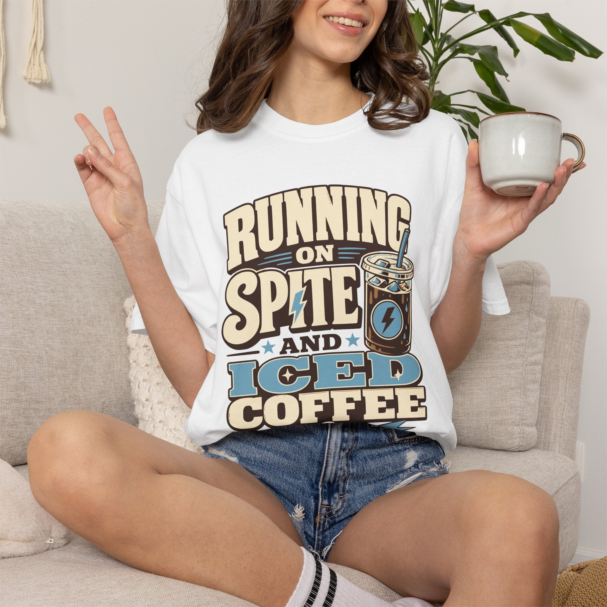 Running on Spite and Iced Coffee T-Shirt — Funny Coffee Lover Graphic Tee
