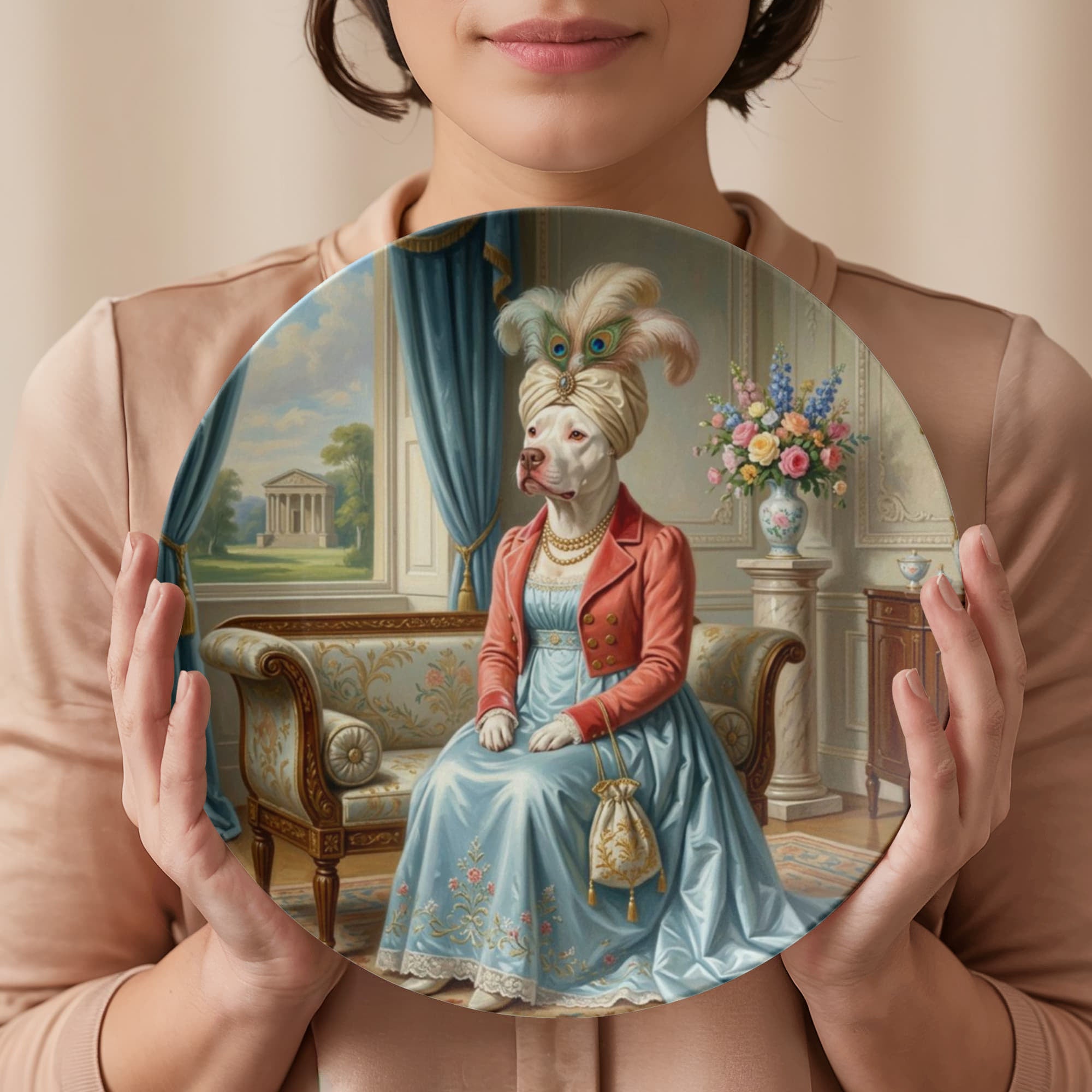 Regency Era Pet Portrait in Ladies' Attire - 10” Plate