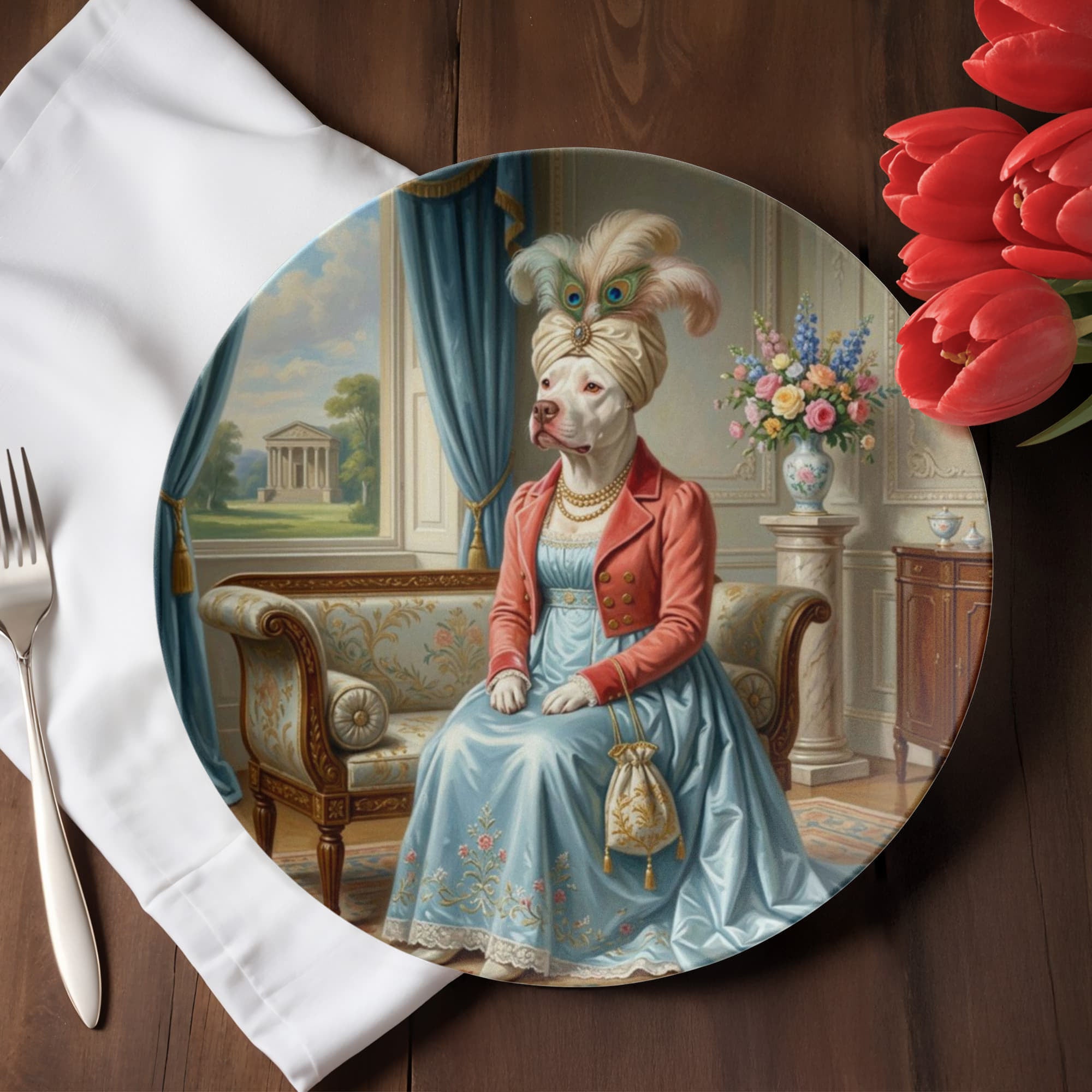 Regency Era Pet Portrait in Ladies' Attire - 10” Plate