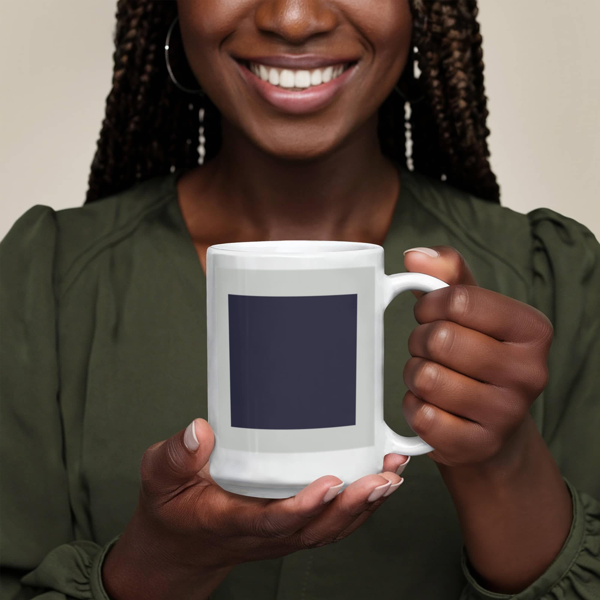 Black Suprematic Square (1915) on a white mug
