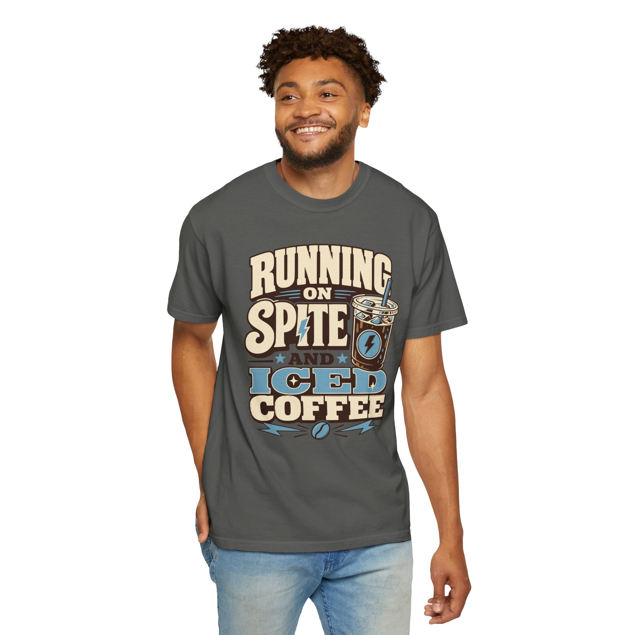 Running on Spite and Iced Coffee T-Shirt — Funny Coffee Lover Graphic Tee