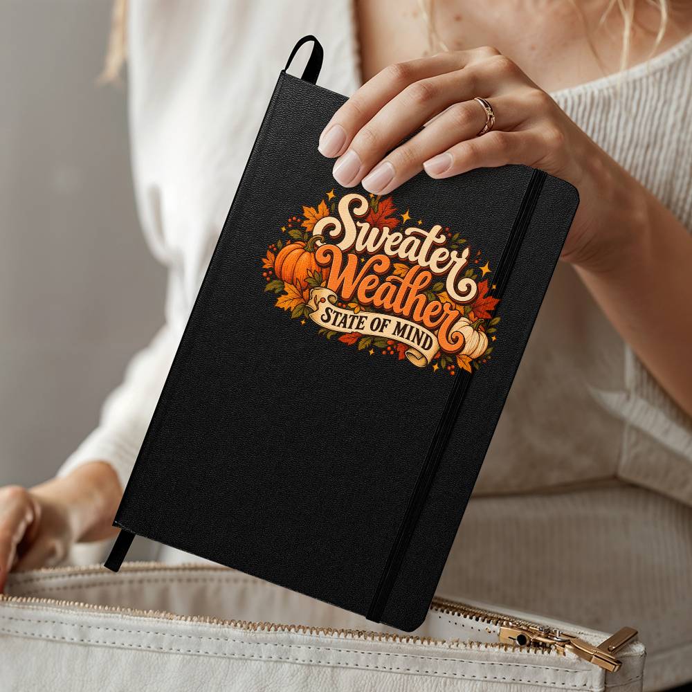 Sweater Weather State of Mind Journal | Fall Pumpkin & Leaves Hardcover Notebook