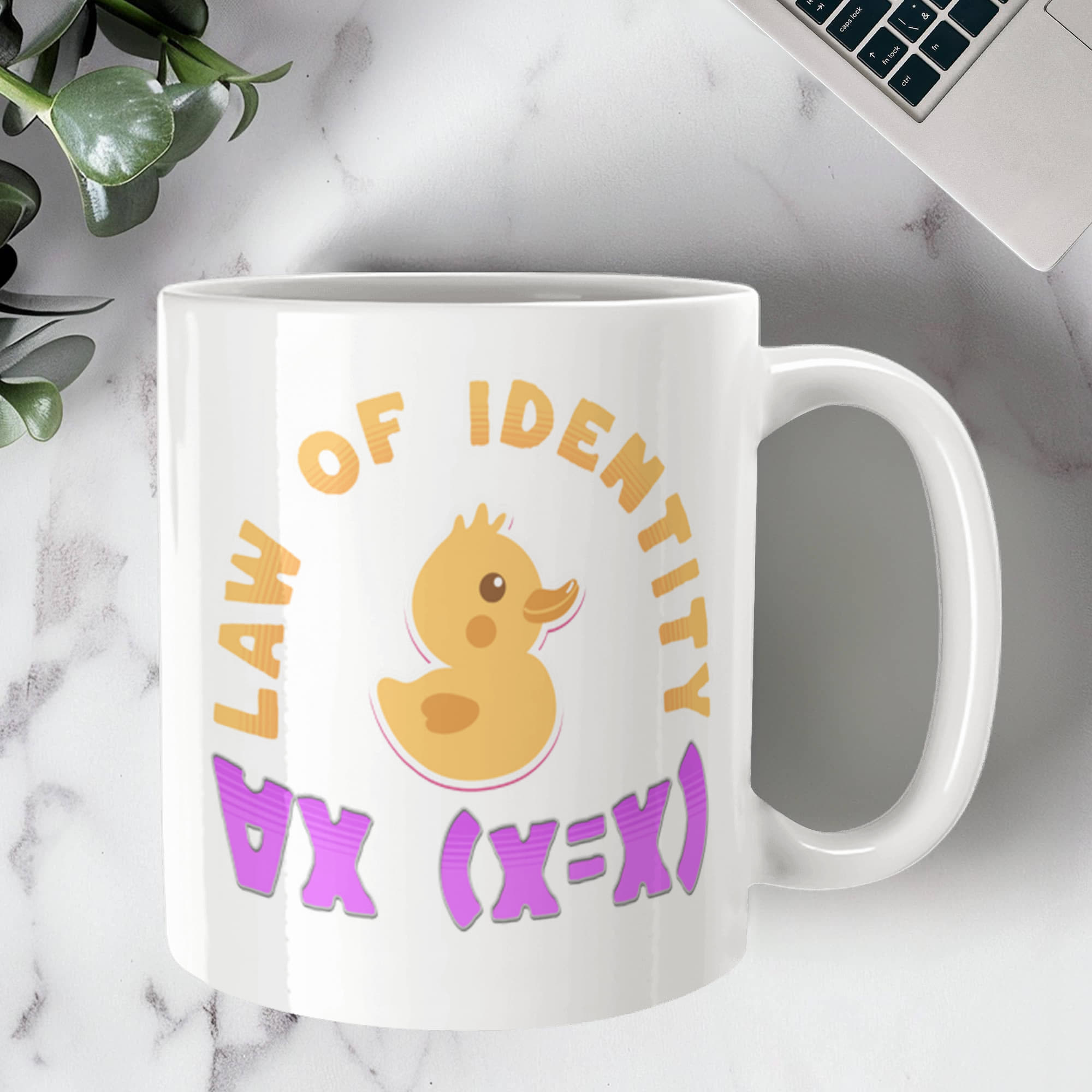 Law of Identity Duckie on a mug