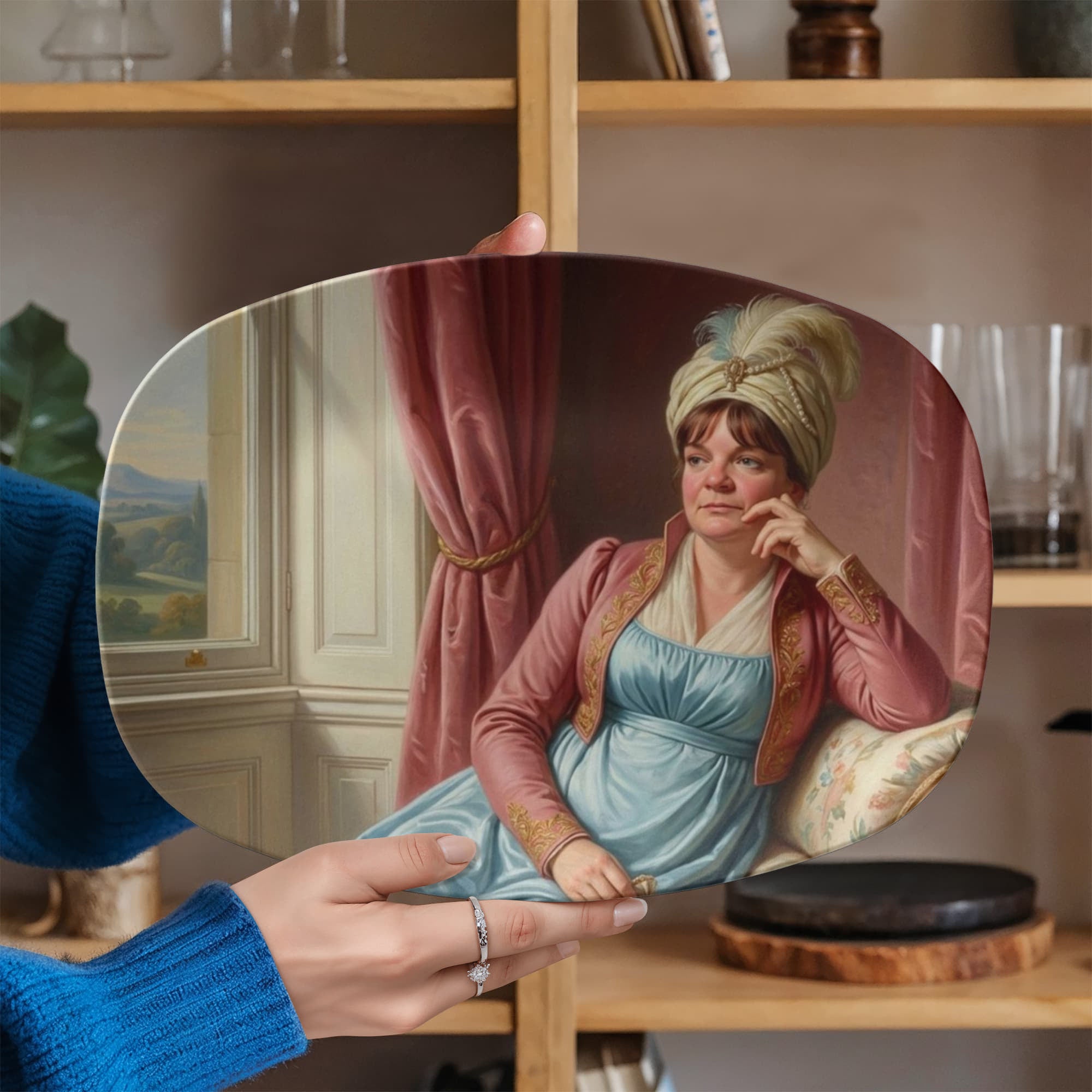 Regency Era Portrait in Lady's Attire - Personalized 10" x 14" Portrait Platter – Unique Gift