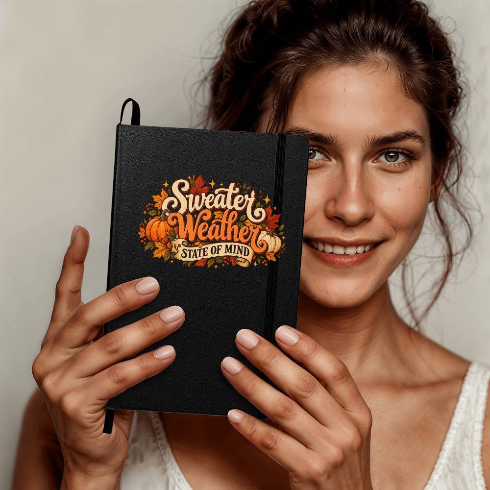 Sweater Weather State of Mind Journal | Fall Pumpkin & Leaves Hardcover Notebook