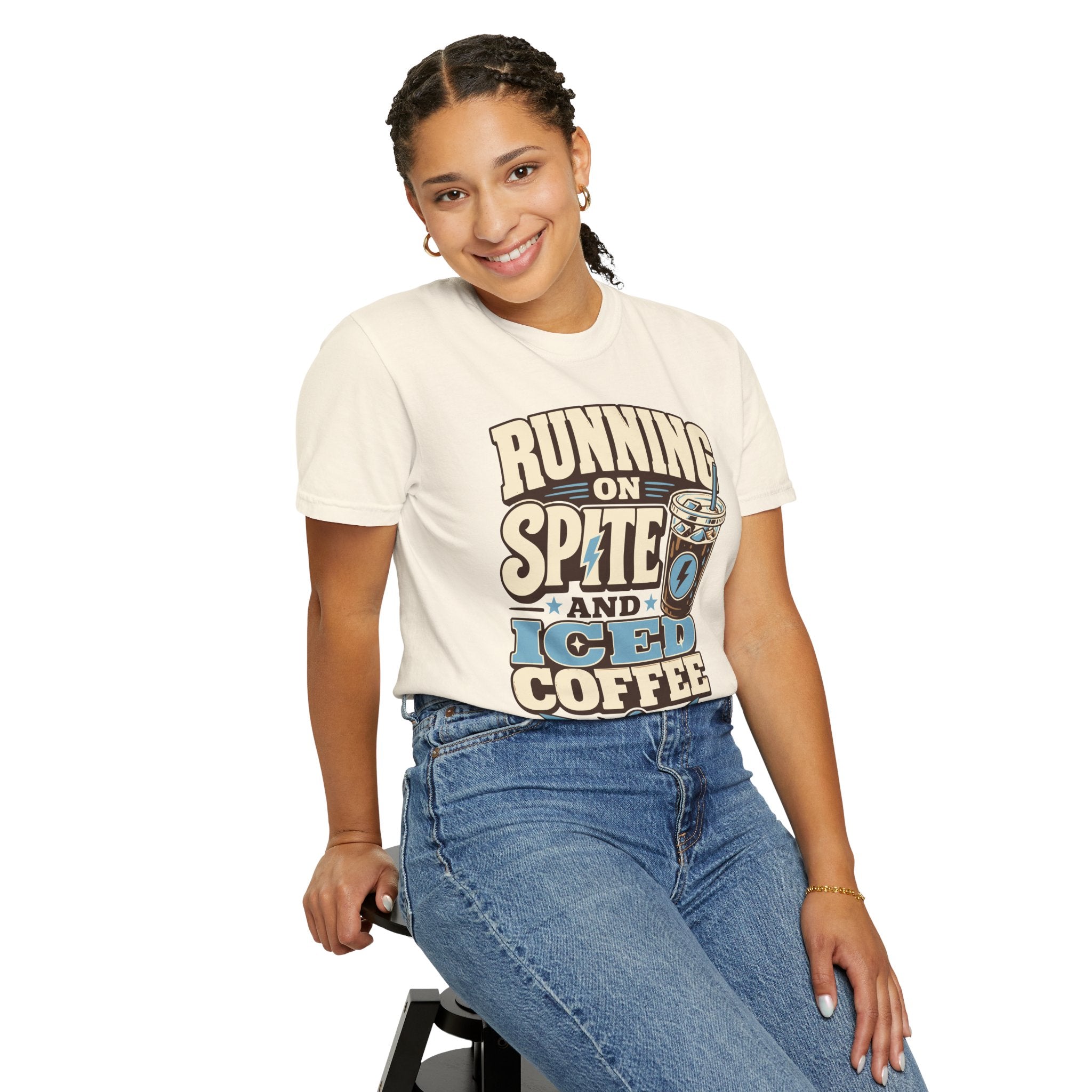 Running on Spite and Iced Coffee T-Shirt — Funny Coffee Lover Graphic Tee