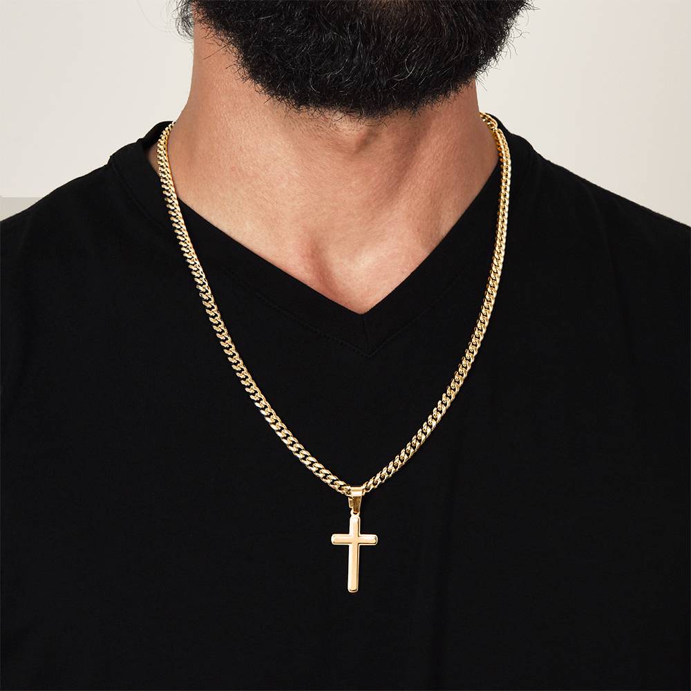 Even though i walk through the darkest valley, . . . - Psalms 23:4 - Cross with a Cuban Link Necklace
