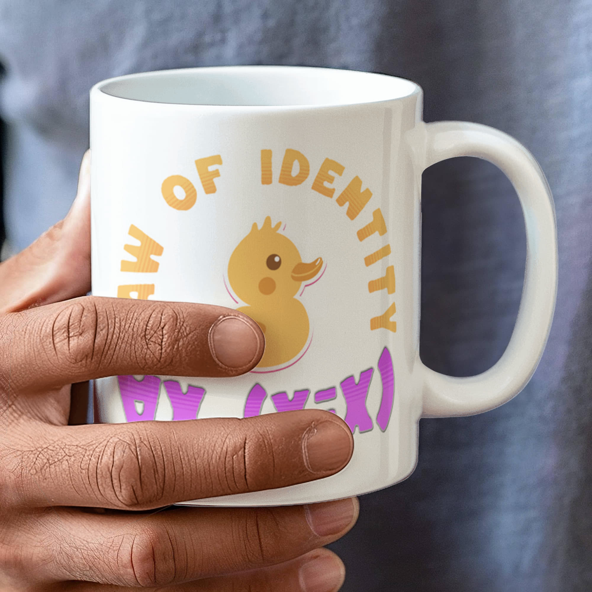 Law of Identity Duckie on a mug