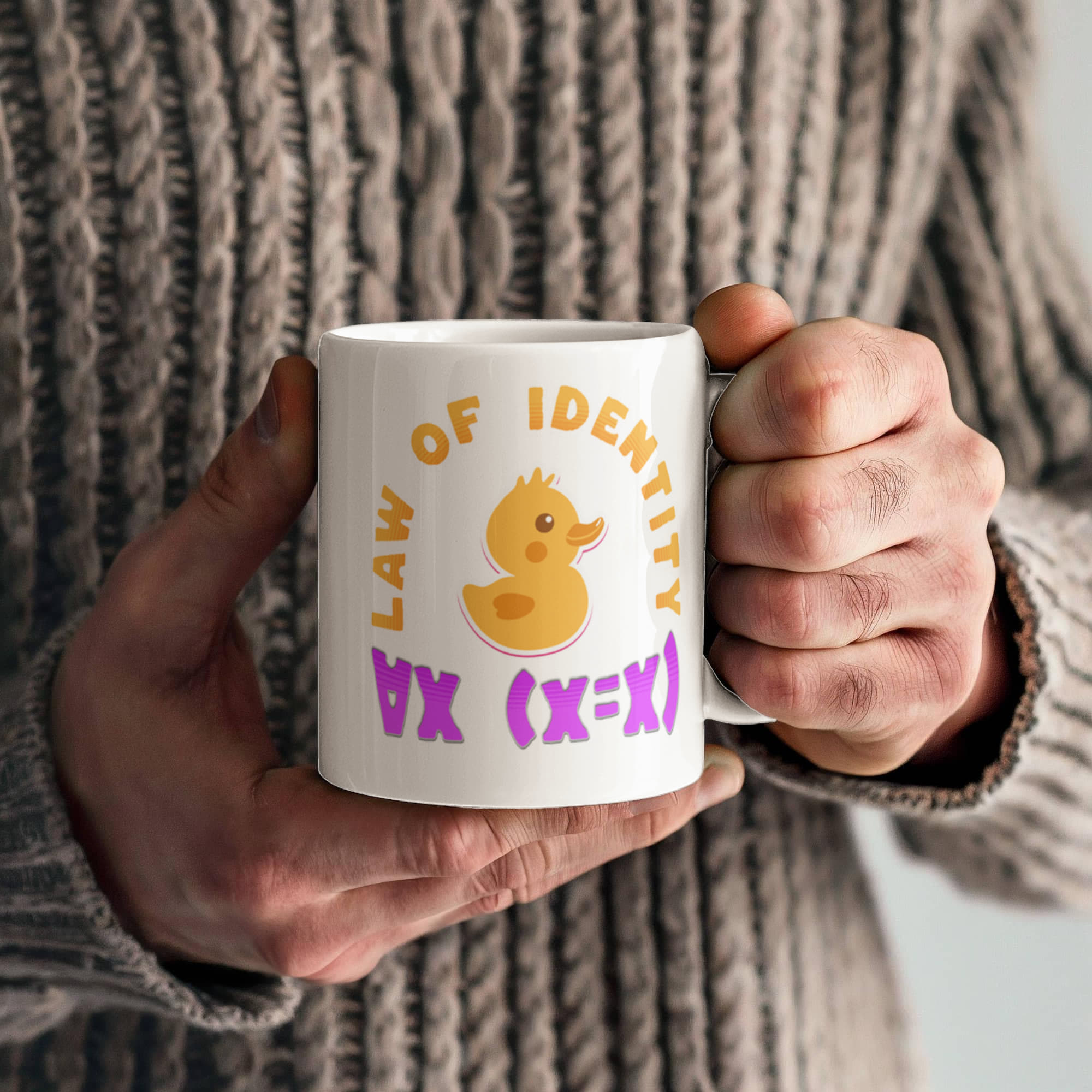 Law of Identity Duckie on a mug