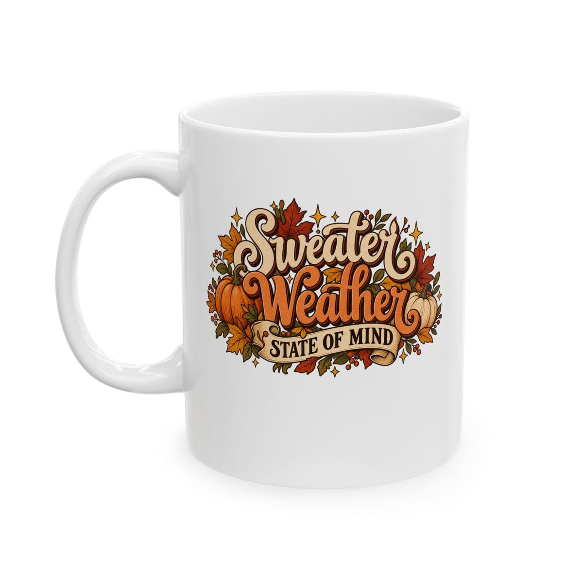 Sweater Weather State of Mind Mug | Cozy Fall Pumpkins & Leaves Coffee Mug