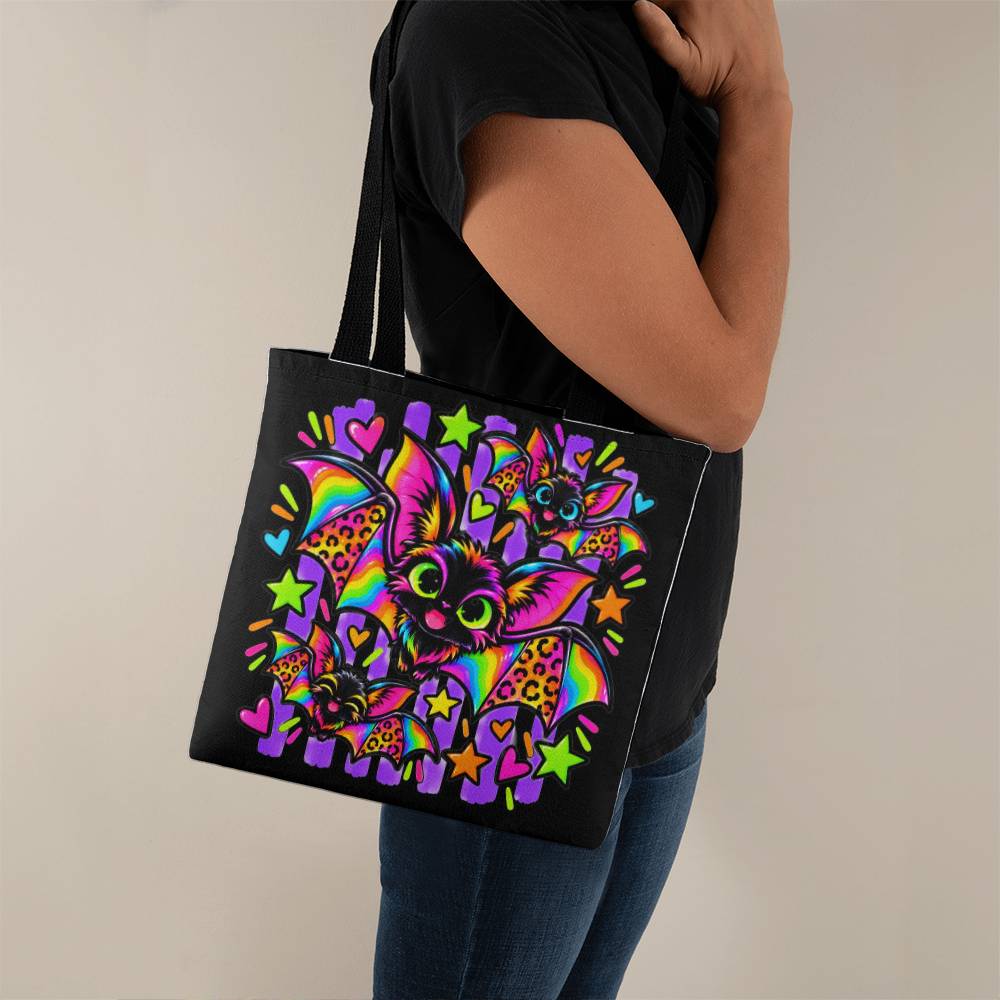 Neon Bats Halloween Tote Bag – Retro Leopard Print Bat Pair
