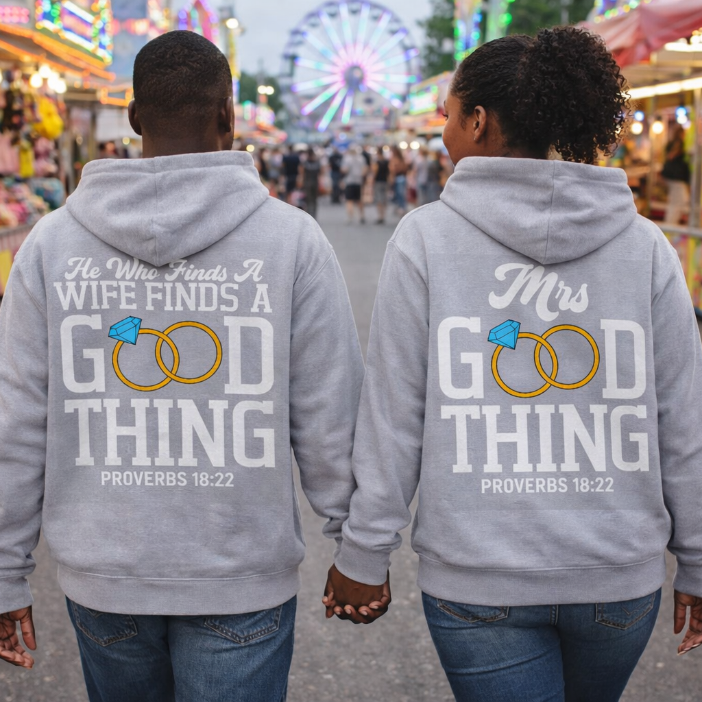 Husband & Wife Good Thing Sweatshirts - Proverbs 18:22 (athletic heather)