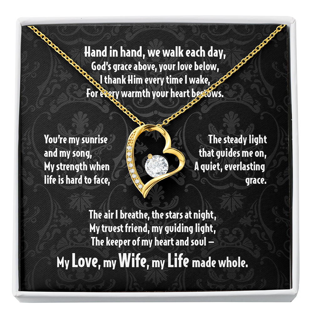 Hand in hand, we walk each day, . . . Red Heart Forever Love