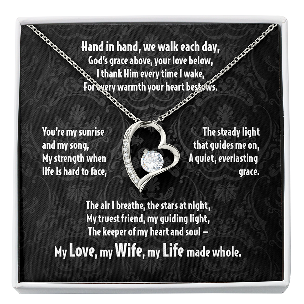 Hand in hand, we walk each day, . . . Red Heart Forever Love