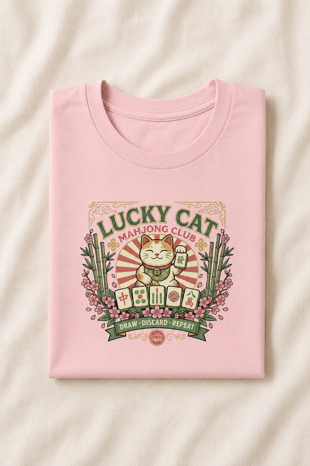 Lucky Cat Mahjong T-Shirt - Pink