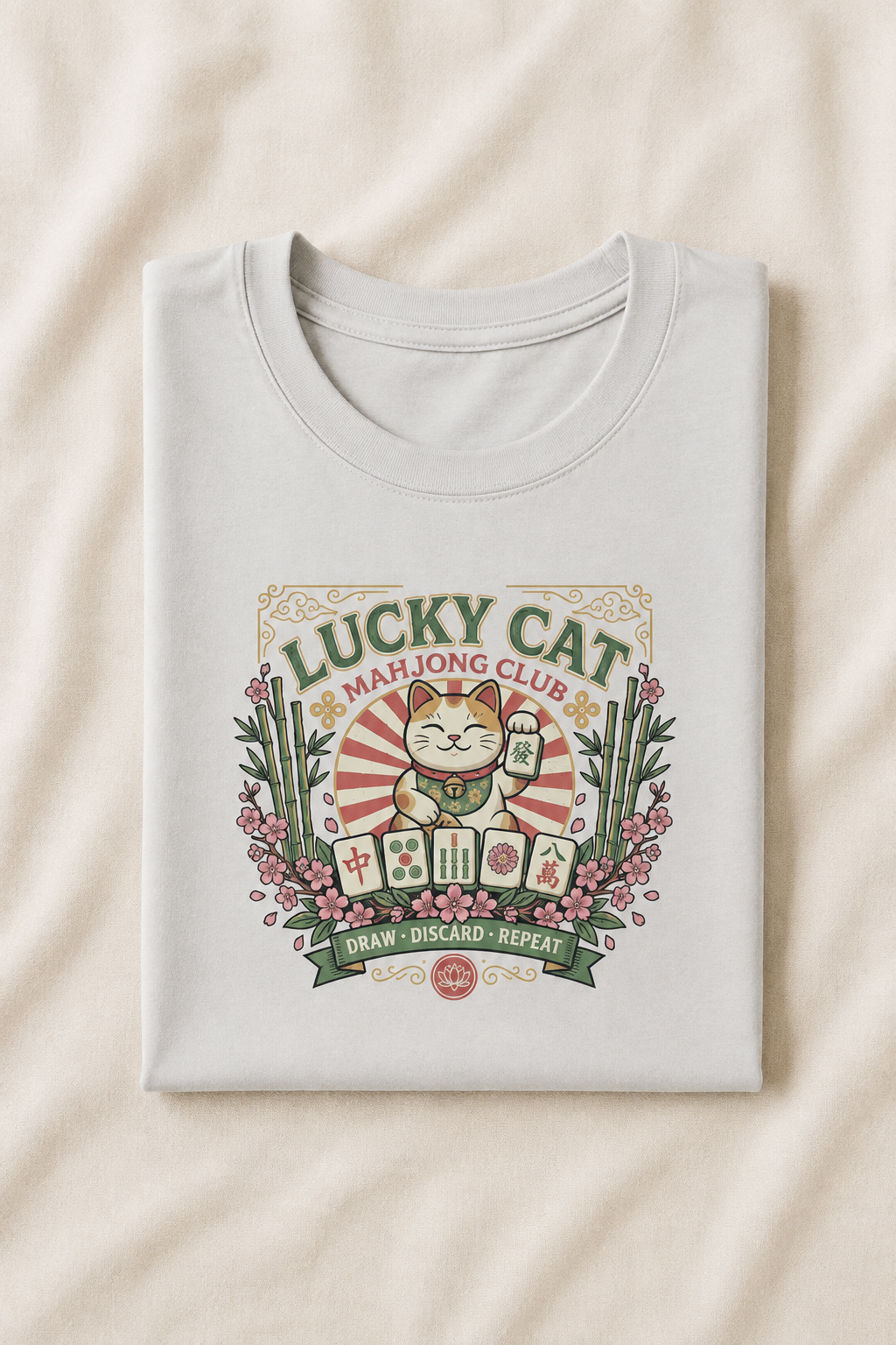 Lucky Cat Mahjong T-Shirt - Silver