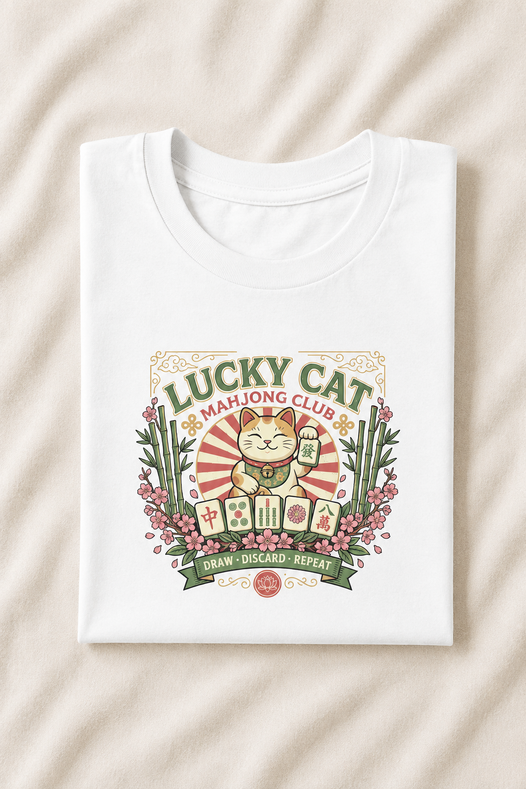Lucky Cat Mahjong T-Shirt - White