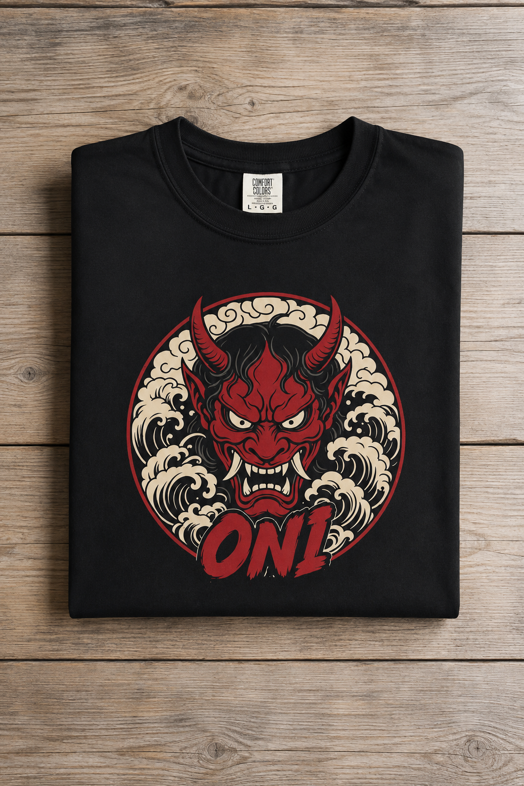 ONI Hannya Demon Tee - Black - folded flatlay