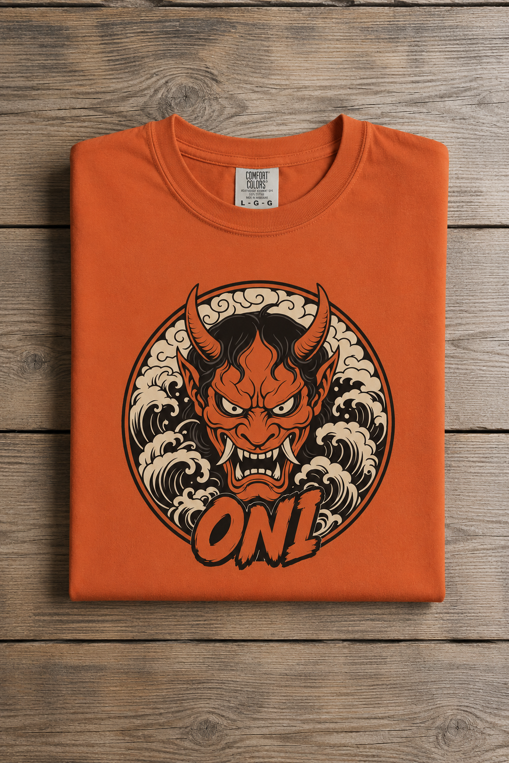 ONI Hannya Demon Tee - Burnt Orange - folded flatlay
