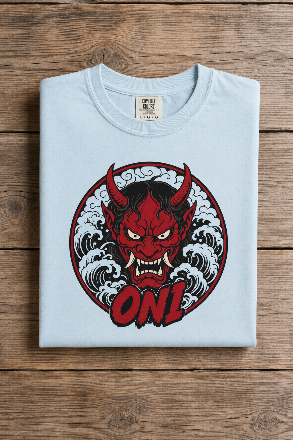 ONI Hannya Demon Tee - Chambray - folded flatlay