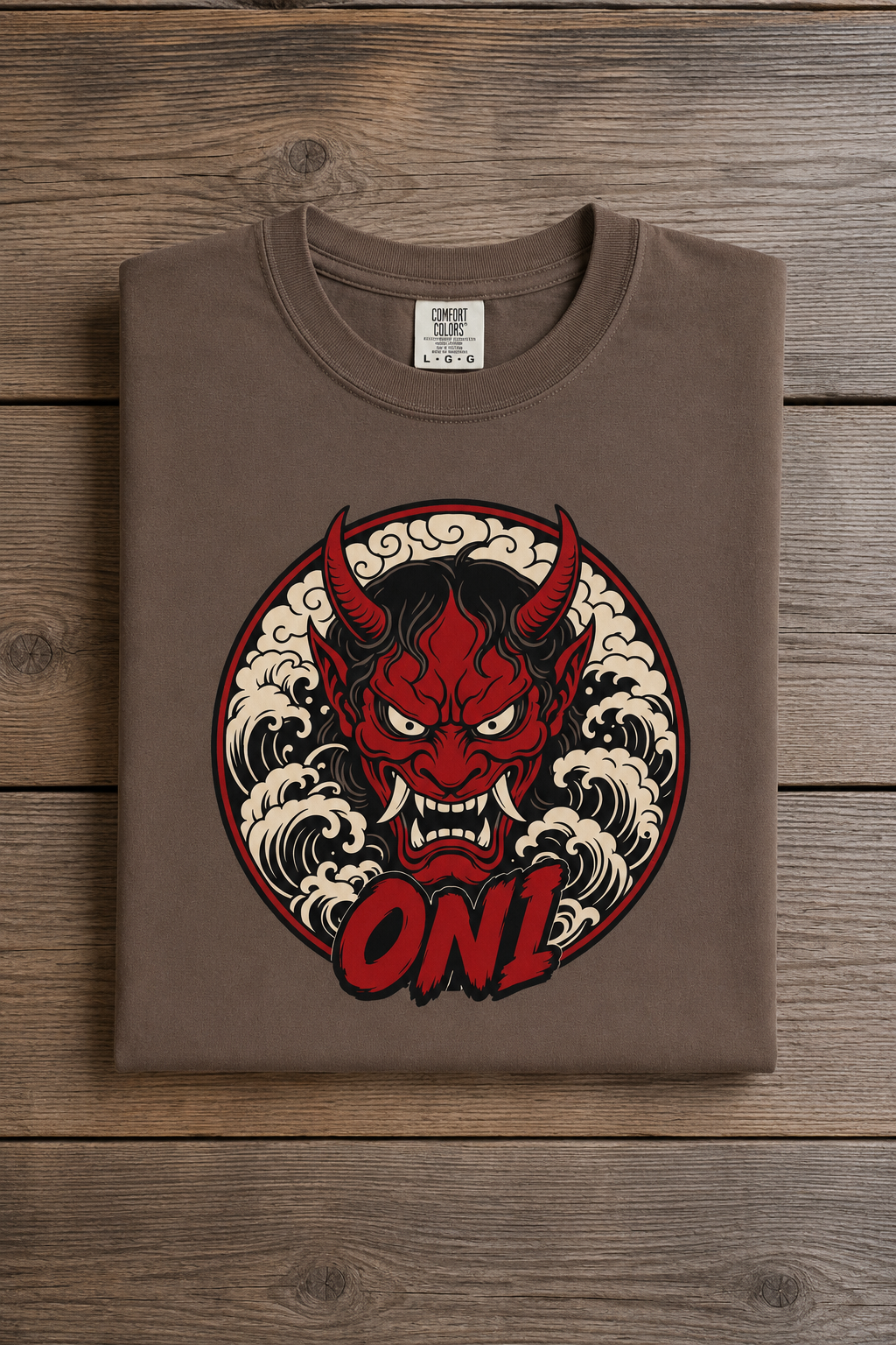 ONI Hannya Demon Tee - Espresso - folded flatlay