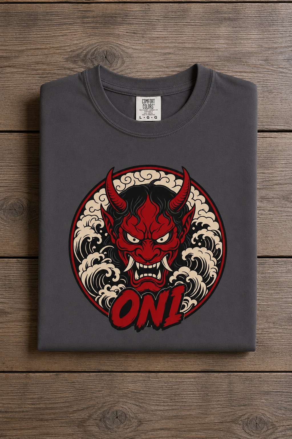 ONI Hannya Demon Tee - Graphite - folded flatlay