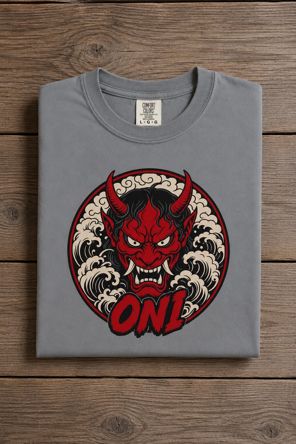 ONI Hannya Demon Tee - Grey - folded flatlay