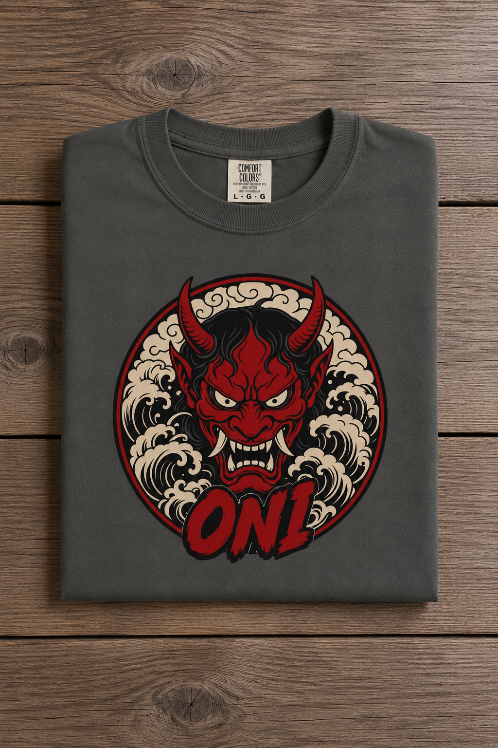 ONI Hannya Demon Tee - Pepper - folded flatlay