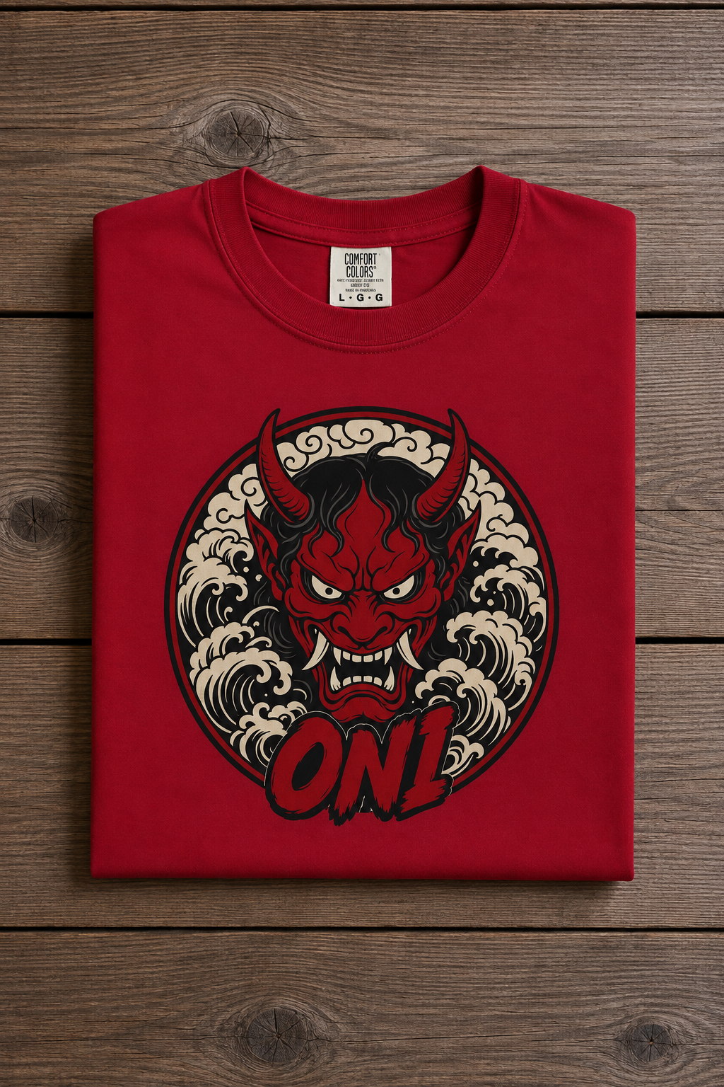 ONI Hannya Demon Tee - Red - folded flatlay
