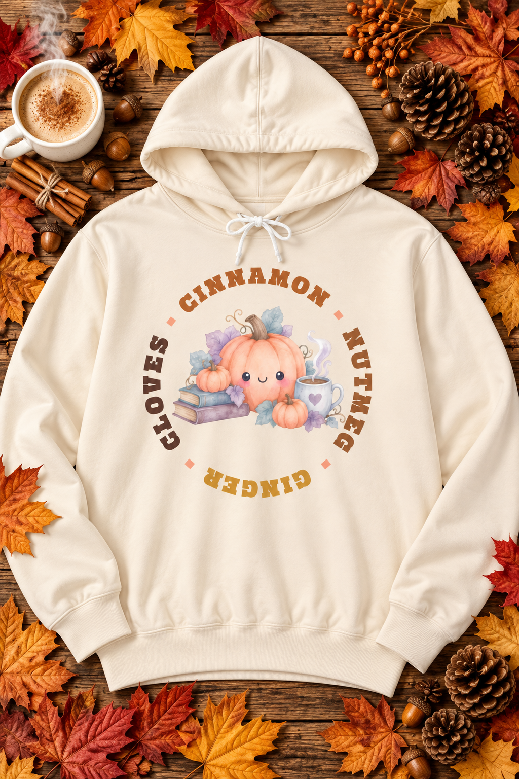 Pumpkin Spice Fall Coffee & Books Graphic Hoodie