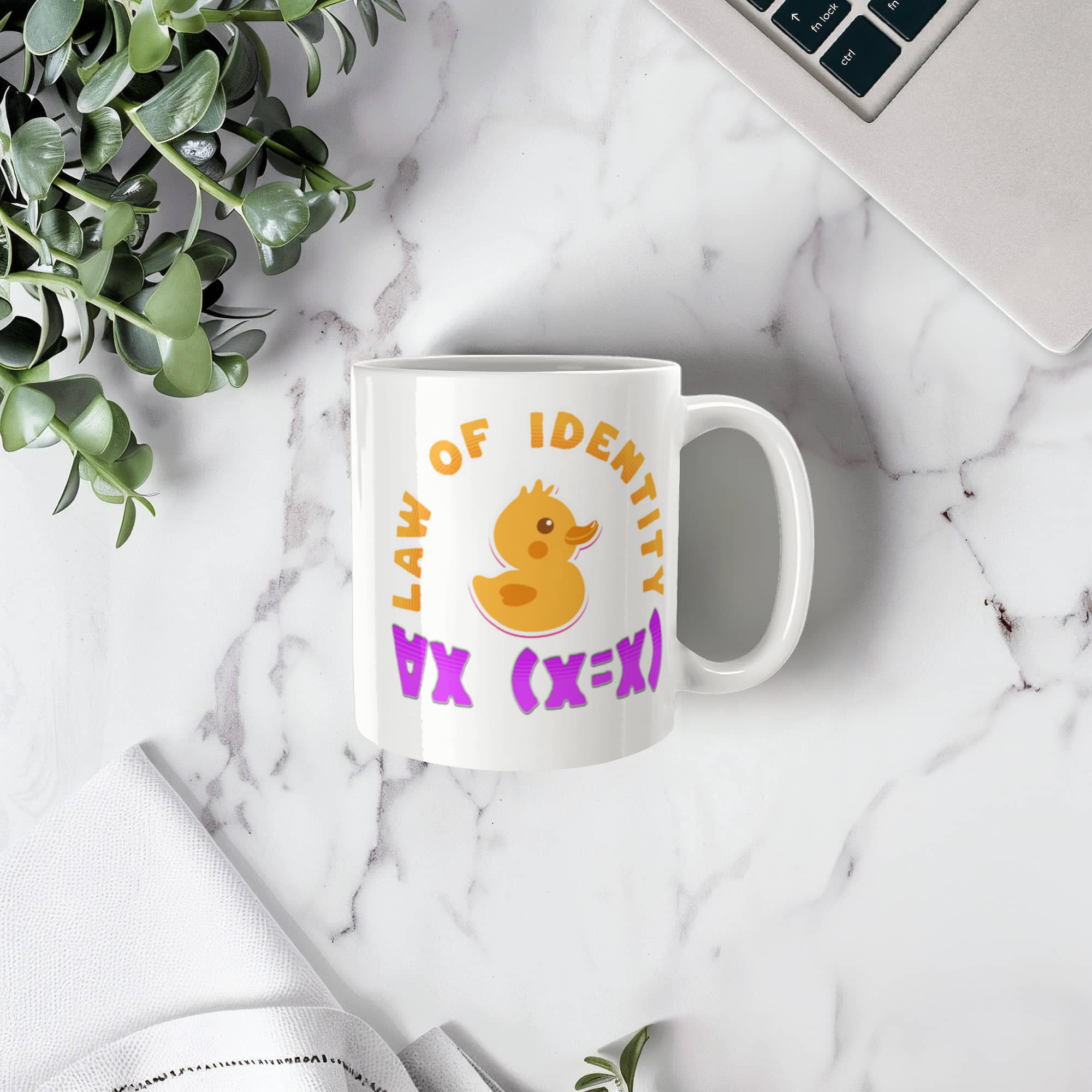 Law of Identity Duckie on a mug