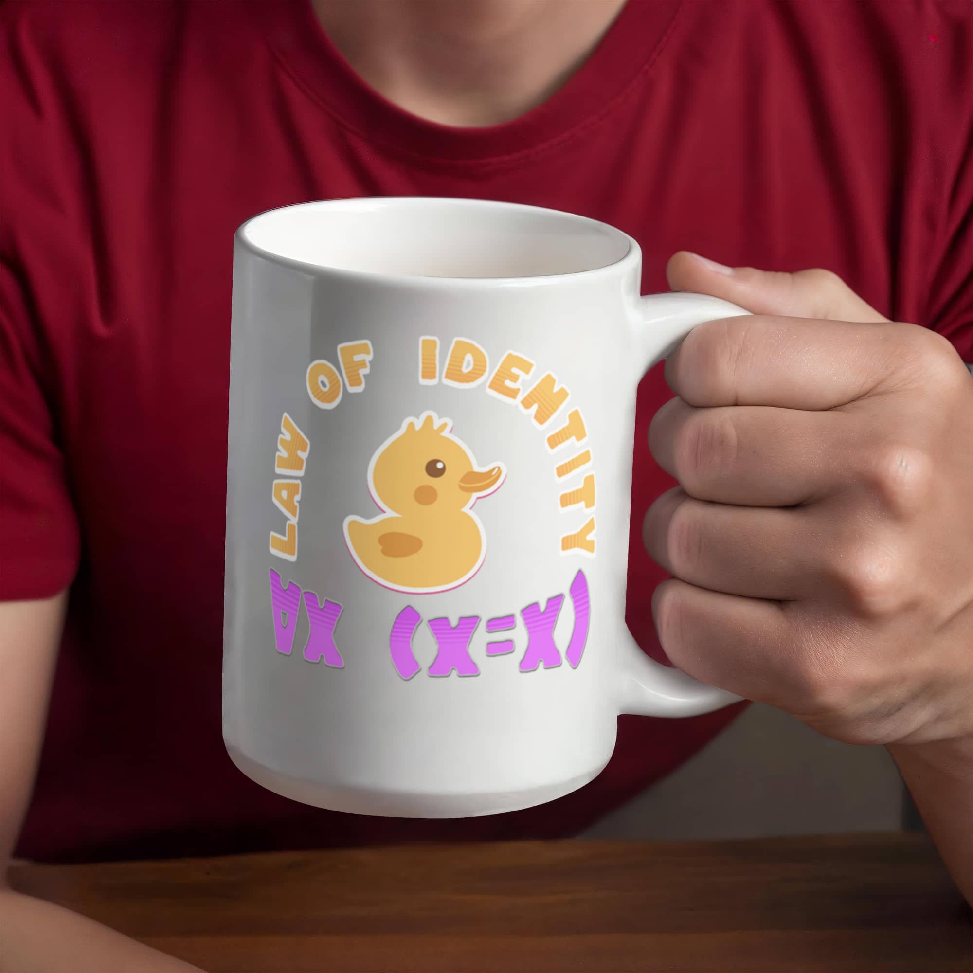 Law of Identity Duckie on a mug
