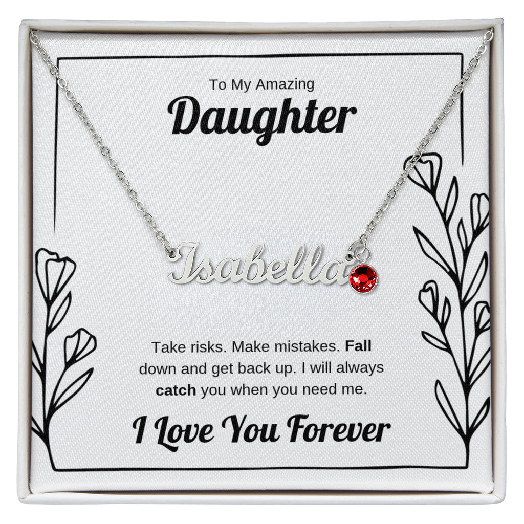 I Will Catch You | Custom Name Necklace with Birthstone for Daughter