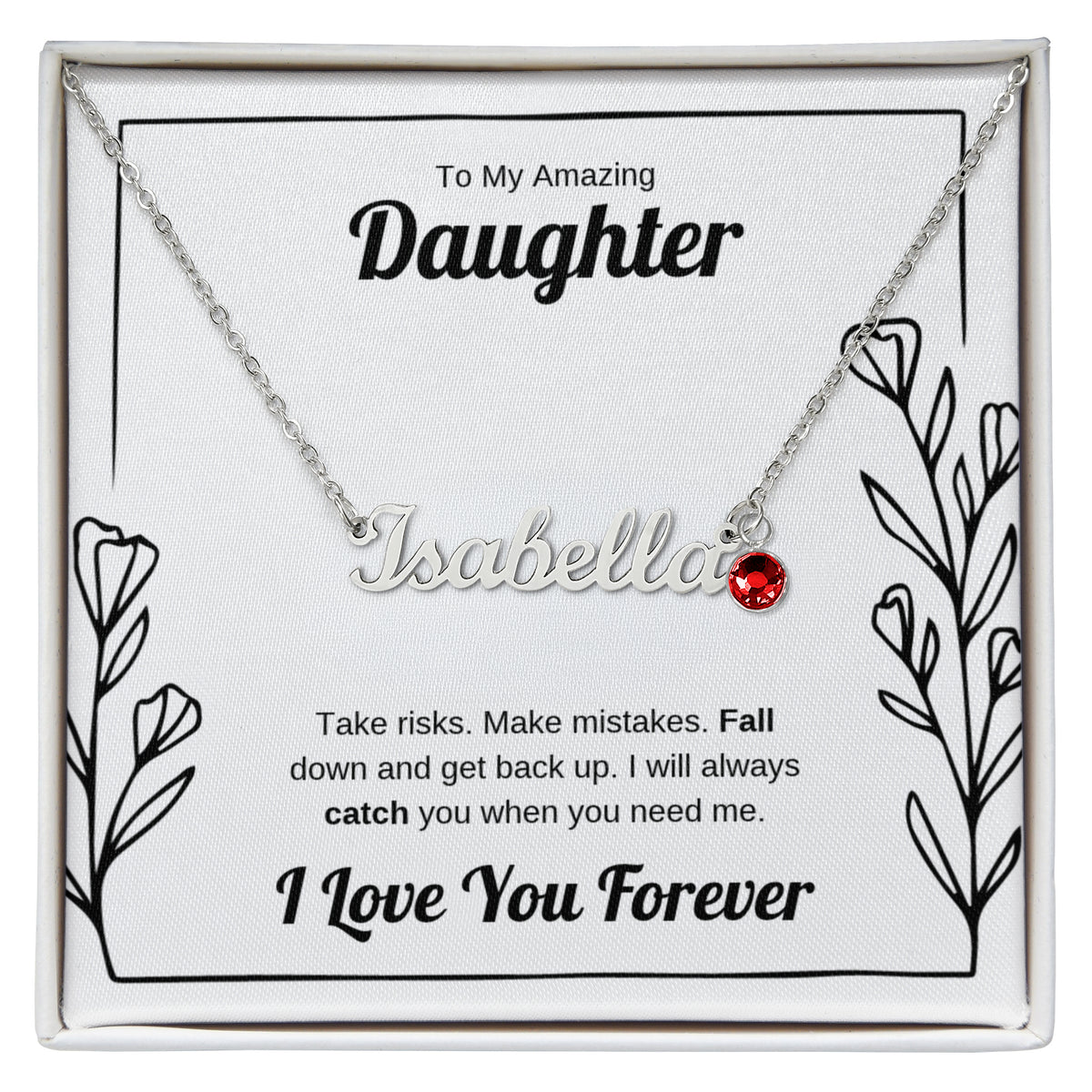 I Will Catch You | Custom Name Necklace with Birthstone for Daughter