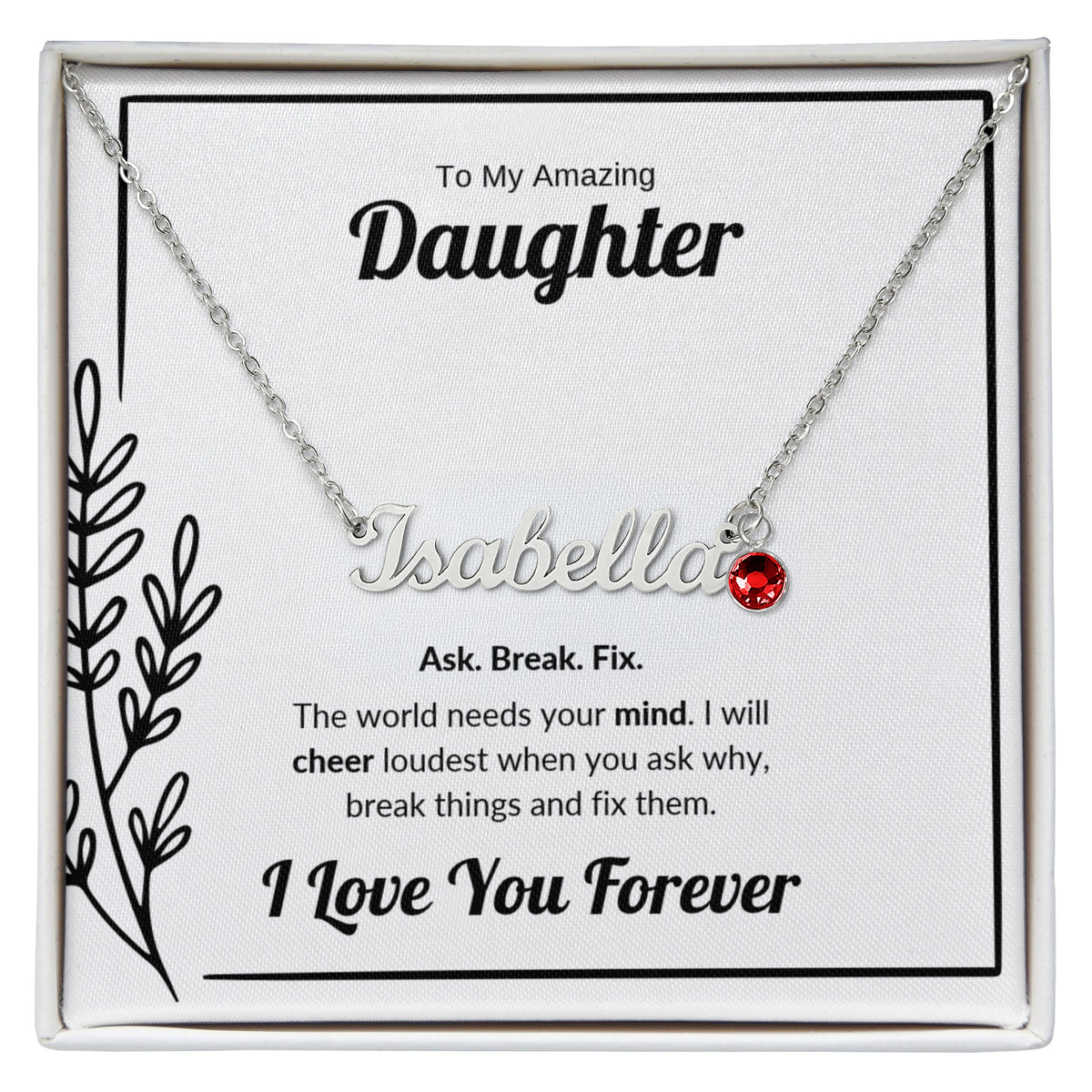 Ask Break Fix | Custom Name Necklace with Birthstone for Daughter