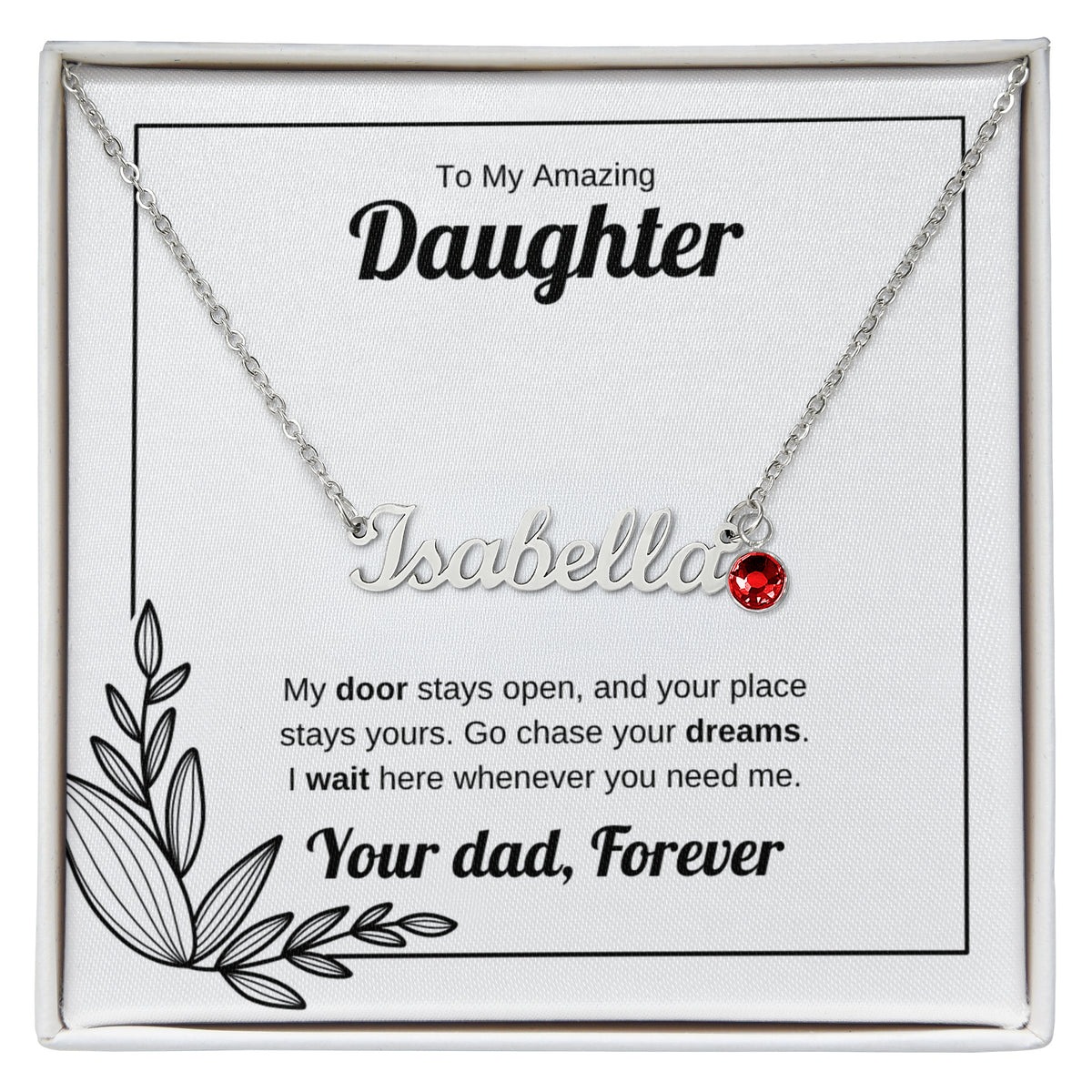 My Door Stays Open | Custom Name Necklace with Birthstone for Daughter