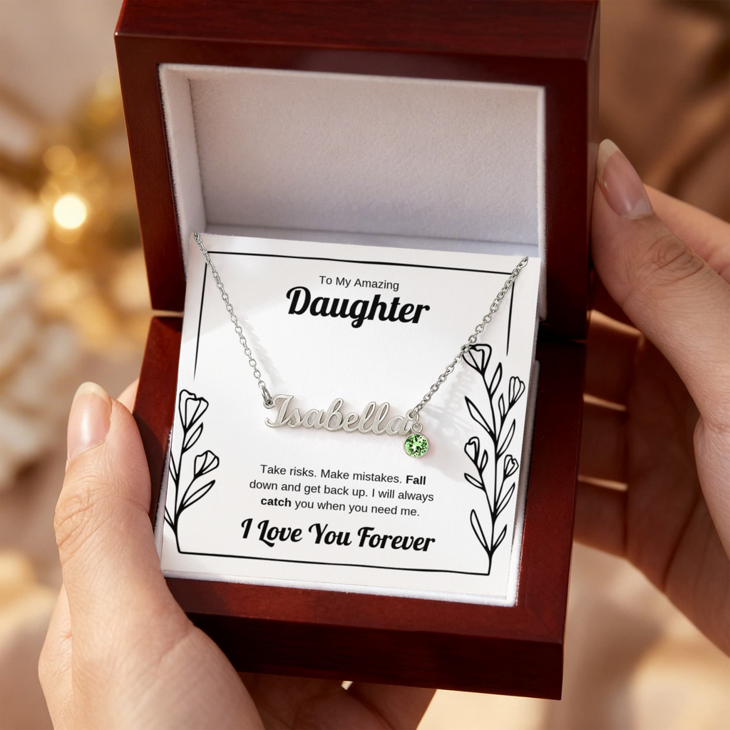 I Will Catch You | Custom Name Necklace with Birthstone for Daughter