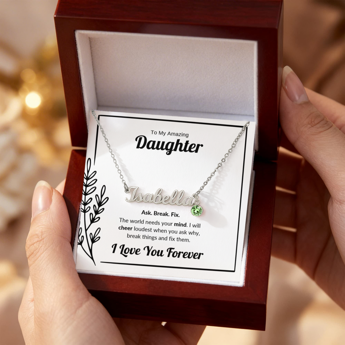 Ask Break Fix | Custom Name Necklace with Birthstone for Daughter