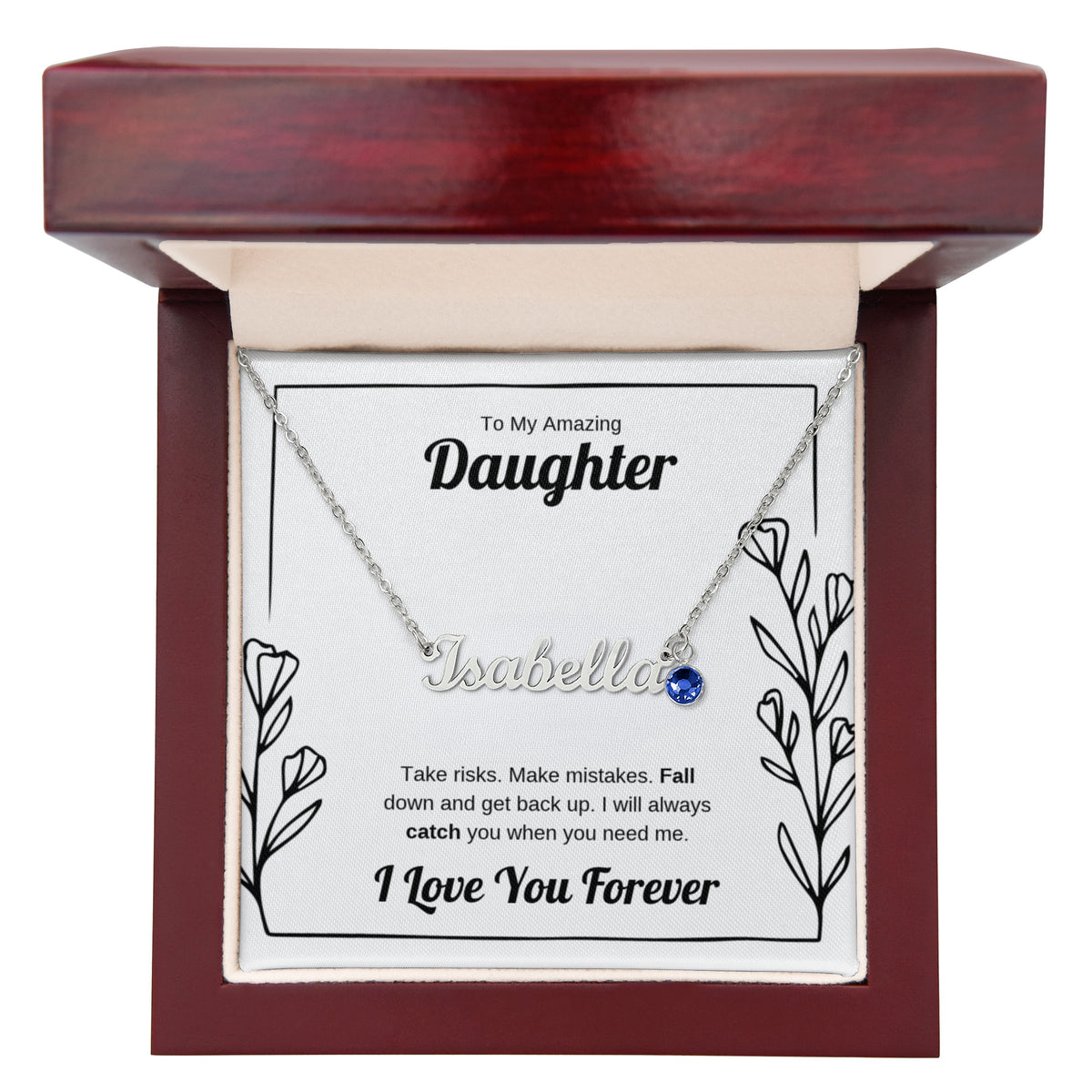 I Will Catch You | Custom Name Necklace with Birthstone for Daughter