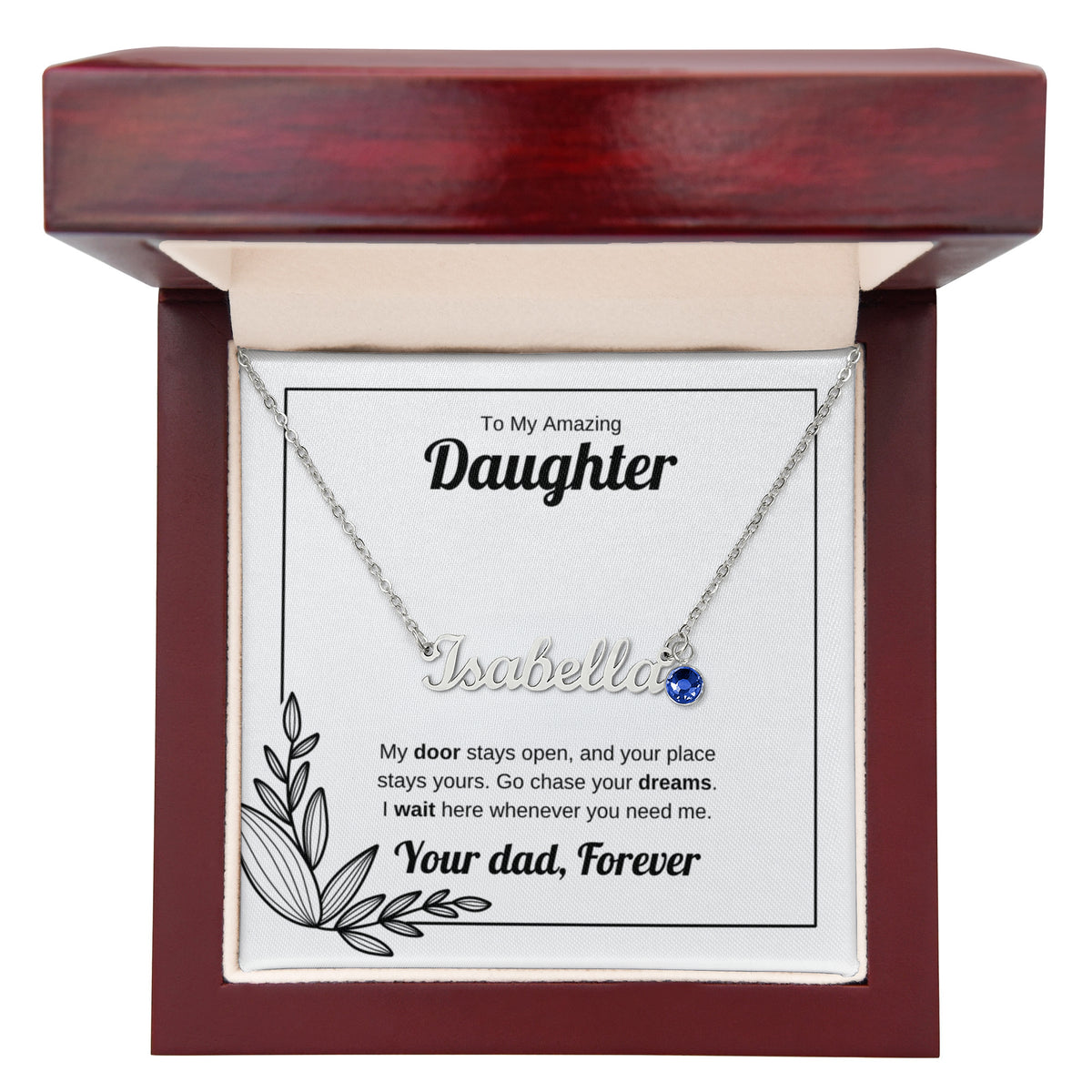 My Door Stays Open | Custom Name Necklace with Birthstone for Daughter