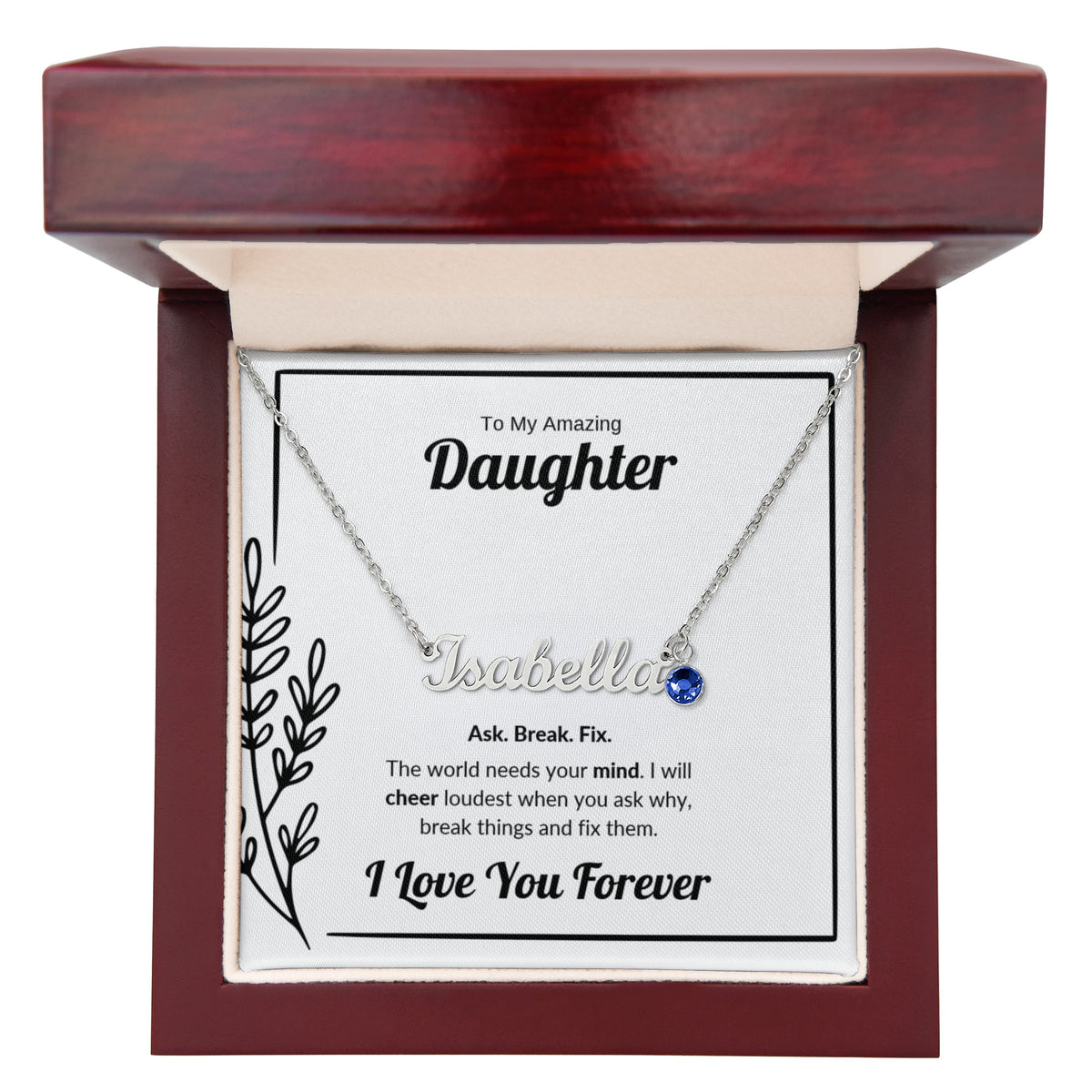 Ask Break Fix | Custom Name Necklace with Birthstone for Daughter