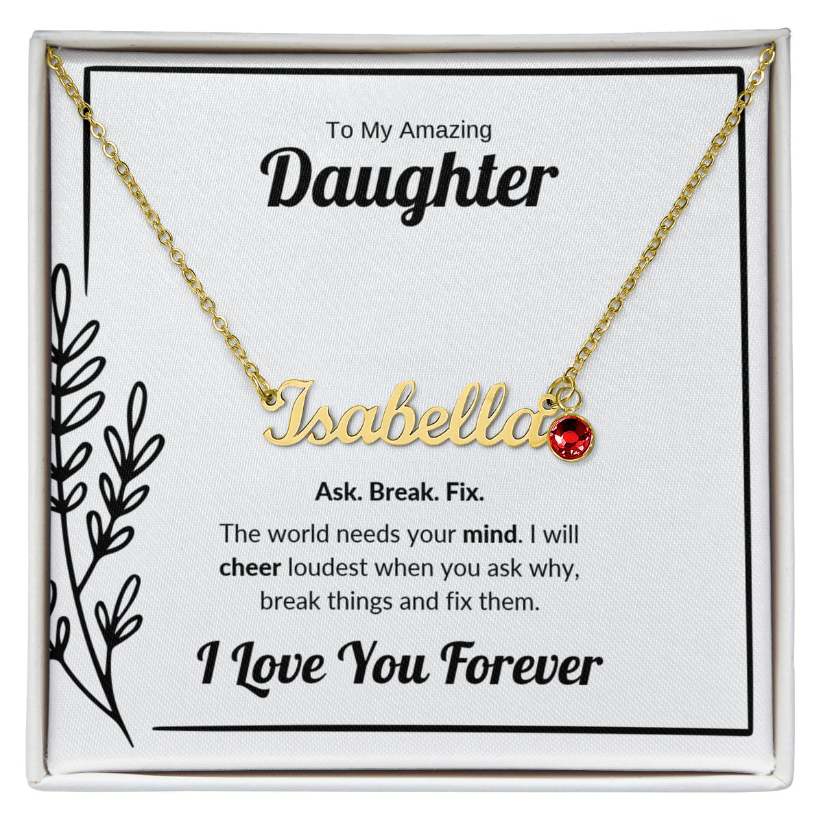 Ask Break Fix | Custom Name Necklace with Birthstone for Daughter