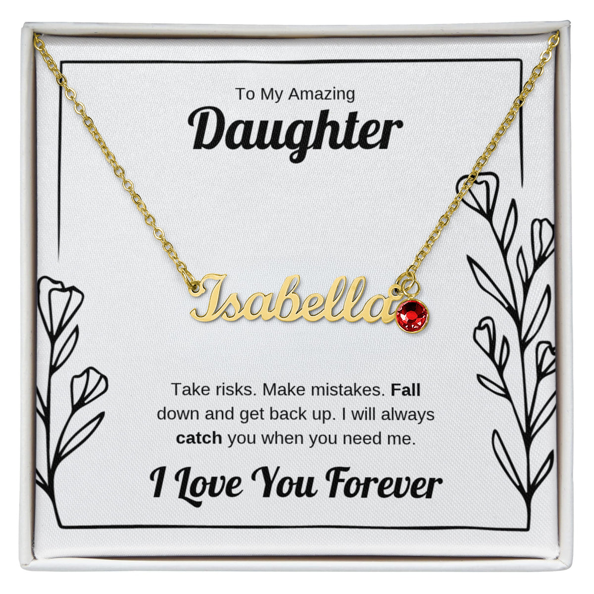 I Will Catch You | Custom Name Necklace with Birthstone for Daughter