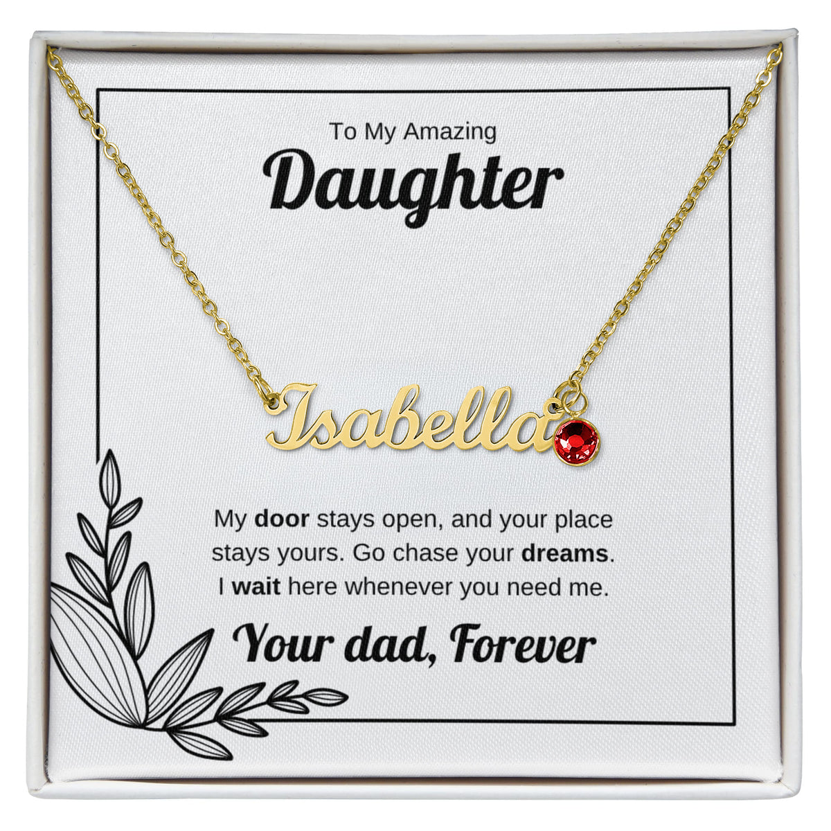 My Door Stays Open | Custom Name Necklace with Birthstone for Daughter