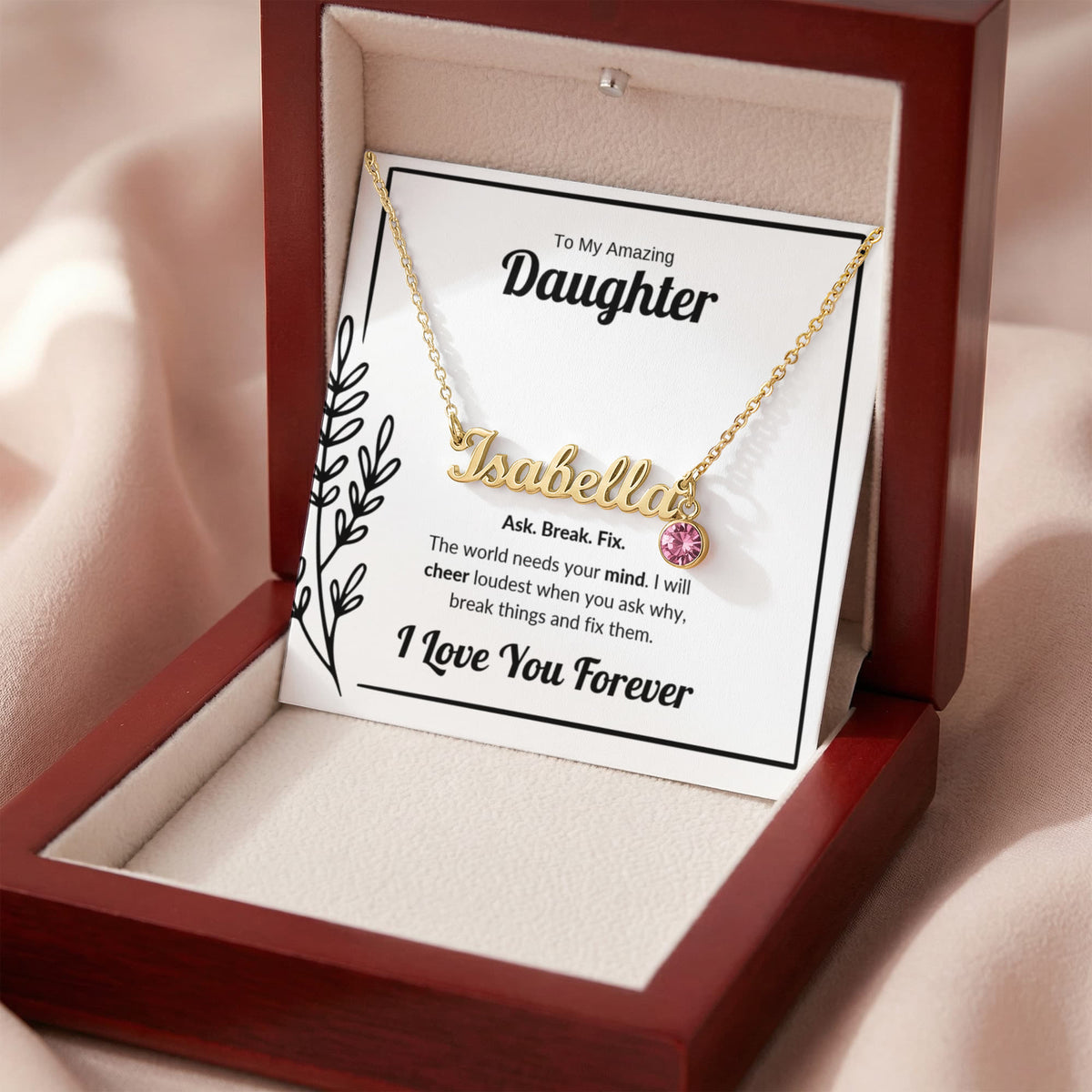 Ask Break Fix | Custom Name Necklace with Birthstone for Daughter