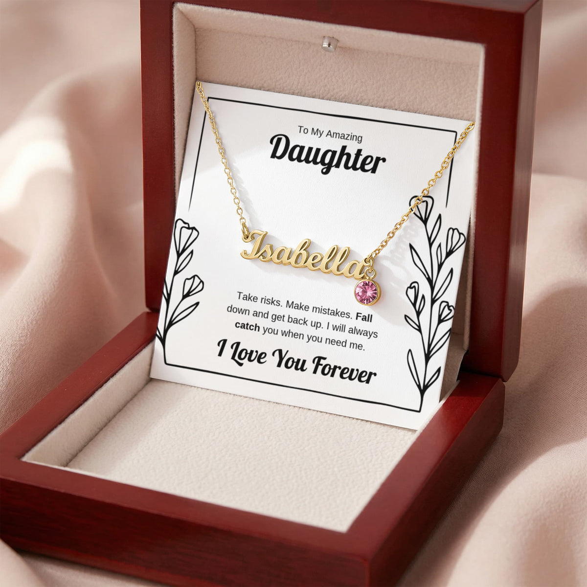 I Will Catch You | Custom Name Necklace with Birthstone for Daughter