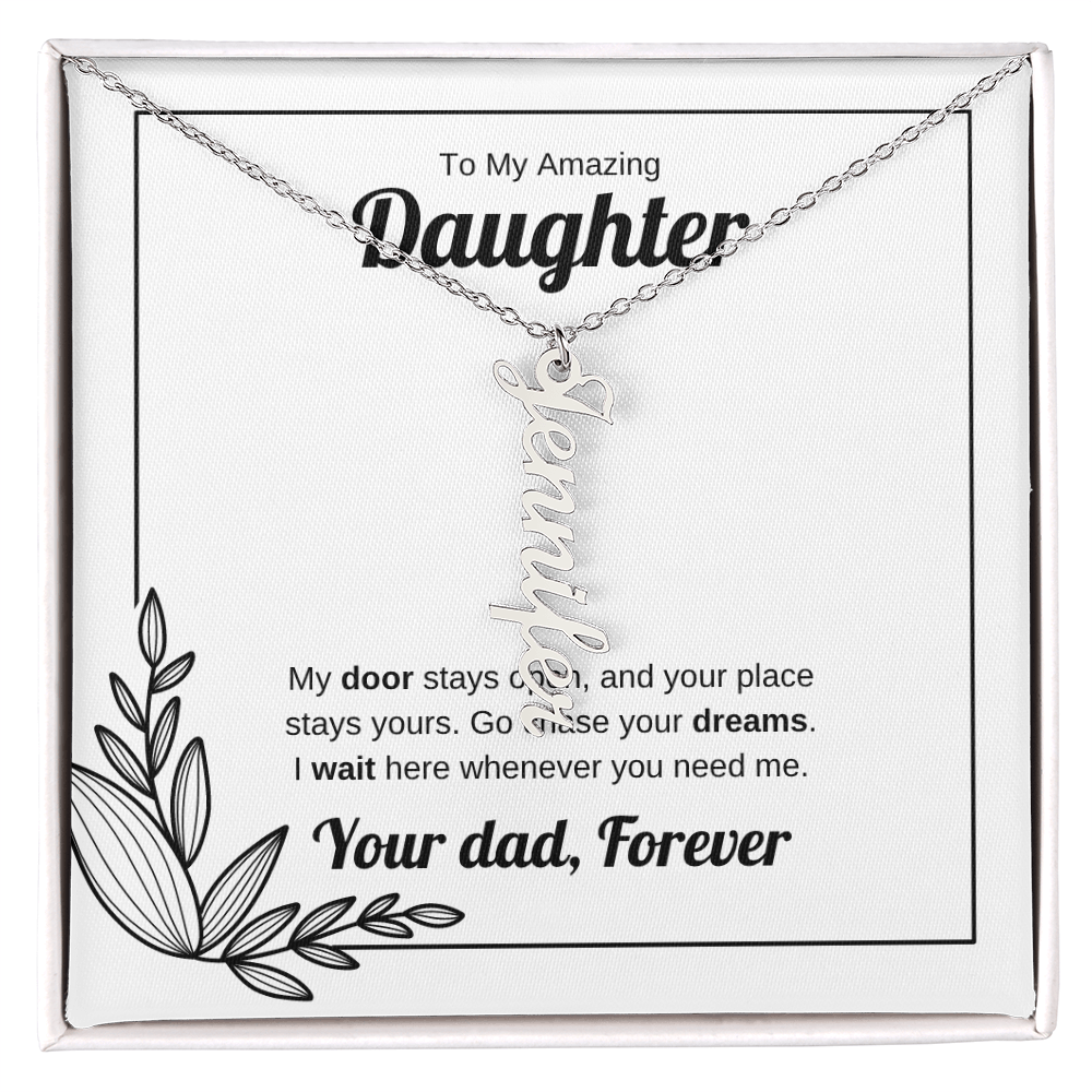 My Door Stays Open | Vertical Name Necklace for Daughter