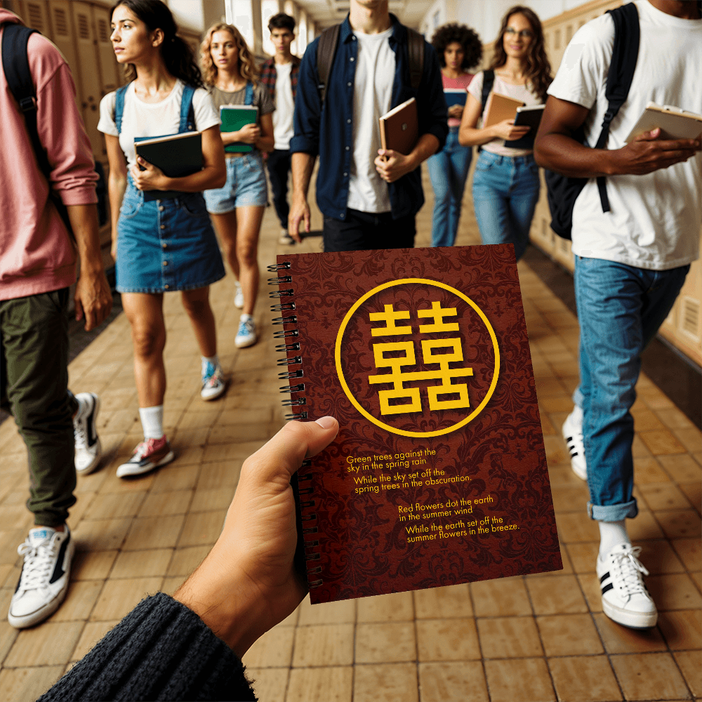 Double Happiness Red & Gold - spiral notebook