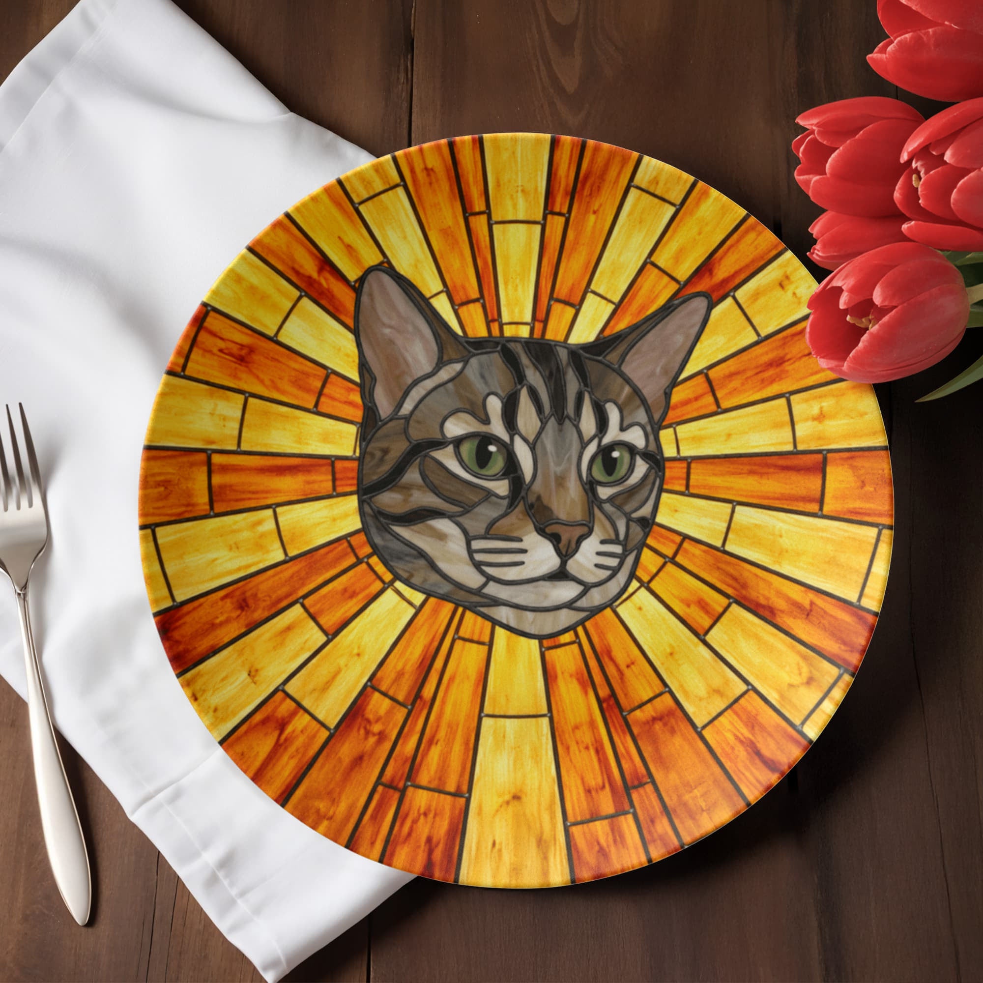 Stained Glass Sunburst Pet Portrait - 10” Plate